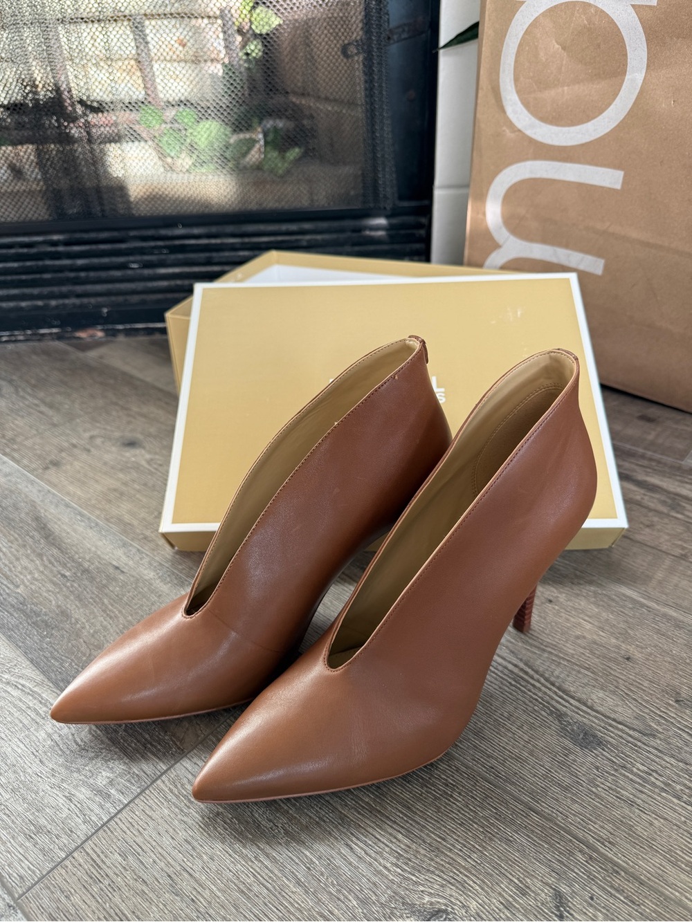 Michael Kors Brown Pointed Leather V-Cut Booties